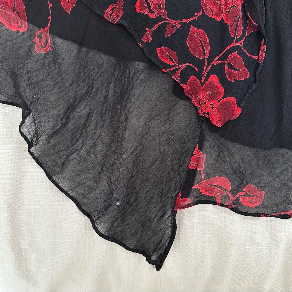 Vintage Eva Blue Bias Cut Dress Dark Fairy Black With Red Roses Beaded Medium - Picture 9 of 10